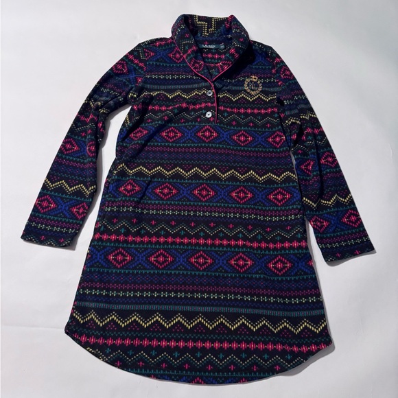 Lauren Ralph Lauren Other - Ralph Lauren Women's Nightgown Fleece Pajama Sleepshirt Black Aztec Pockets XS